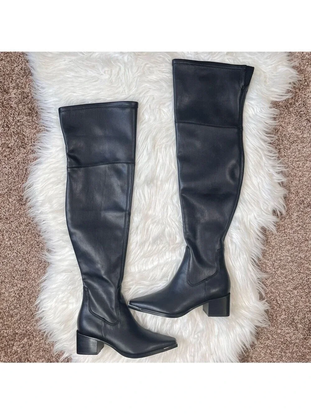 Marc Fisher Black Silver Toe Over The Knee Boots Size 5